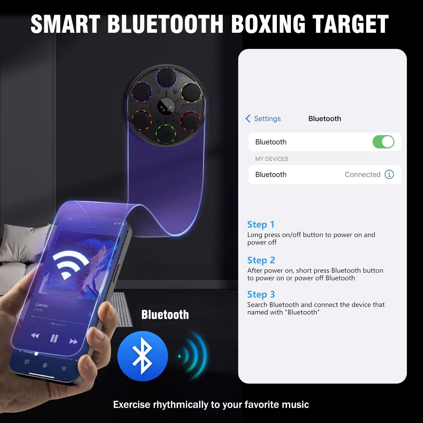 Music Boxing Target Wall-Mounted Electronic Boxing Machine Colorful Lights 12 Modes Speeds Includes Boxing Gloves for Adults