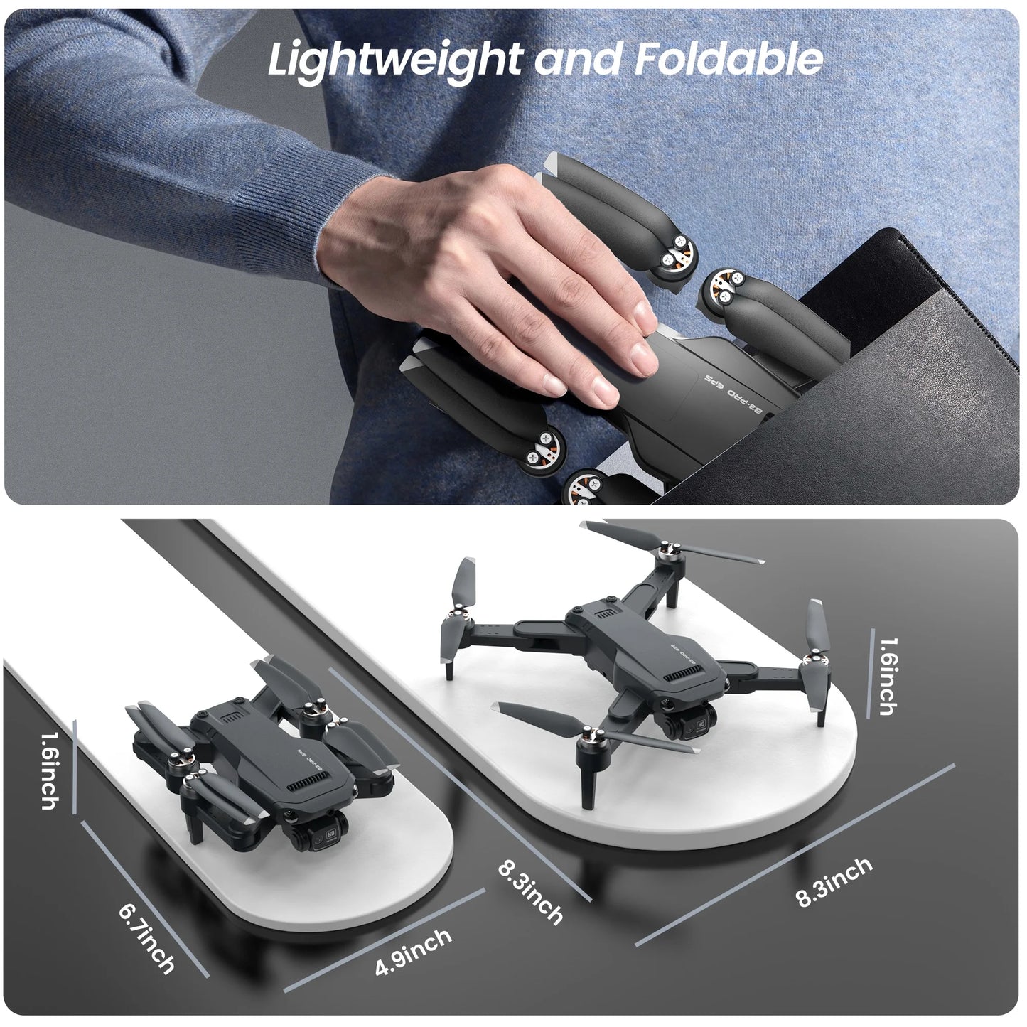 B3-PRO GPS Foldable Drone with 4K HD Camera for Adults, Brushless Motor, 2 Batteries, Black