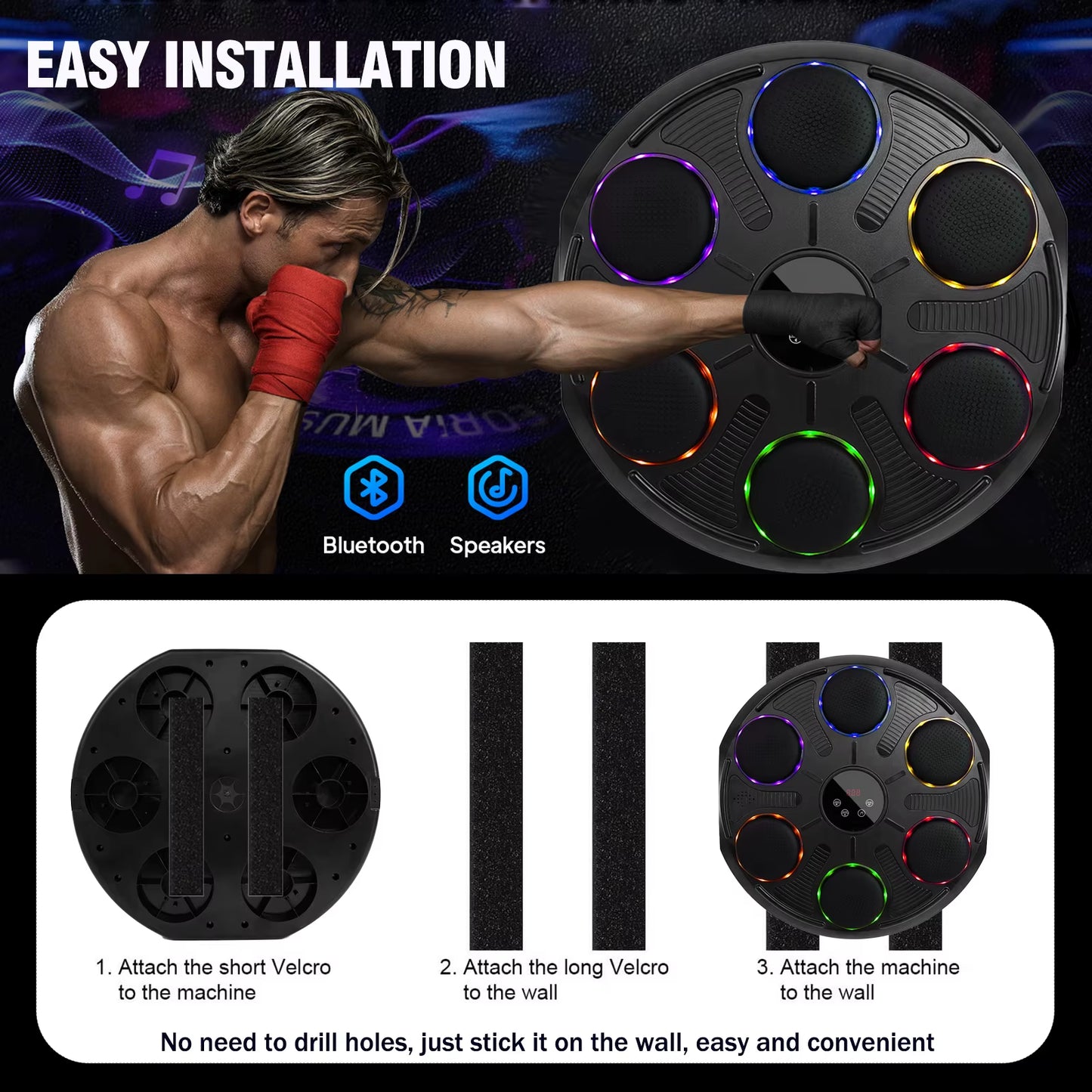 Music Boxing Target Wall-Mounted Electronic Boxing Machine Colorful Lights 12 Modes Speeds Includes Boxing Gloves for Adults
