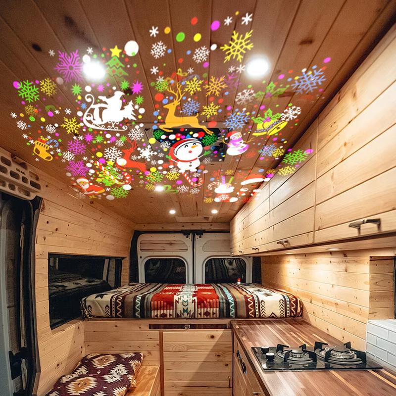 Joytutus 16 Pattern Christmas Projection Light USB Snowflake Lamp for Car Home Decor USB Powered Versatile Easy to Use for Christmas Halloween Party