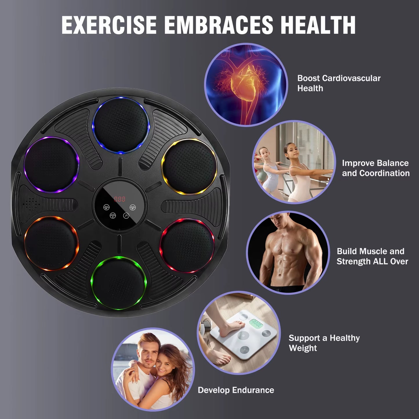 Music Boxing Target Wall-Mounted Electronic Boxing Machine Colorful Lights 12 Modes Speeds Includes Boxing Gloves for Adults